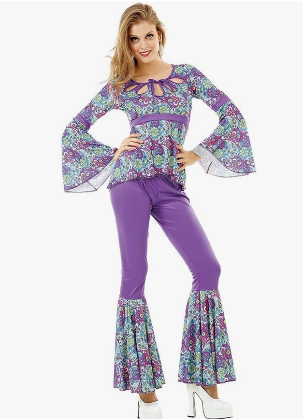 Hauntlook Disco Diva Women’s Halloween Costume Funky Foxy Adult Hippie Outfit XL